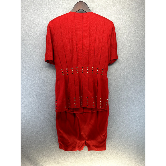 Vintage Ann Stuard Womens Suit 2-Piece Skirt Blouse Set Red Size 6 at La Costa - Picture 2 of 15